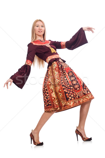 Woman in dress with oriental prints isolated on white Stock photo © Elnur