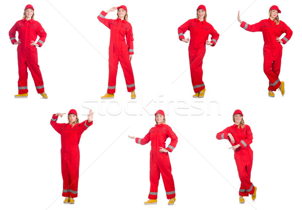 Woman in red overalls isolated on white Stock photo © Elnur