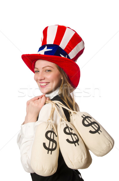 Woman with money sacks isolated on white Stock photo © Elnur