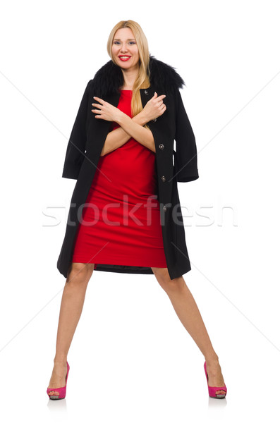 Pretty blond woman in black coat isolated on white Stock photo © Elnur