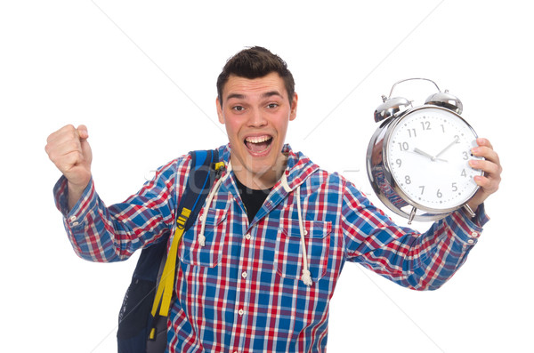 Student holding alarm clock isolated on white Stock photo © Elnur