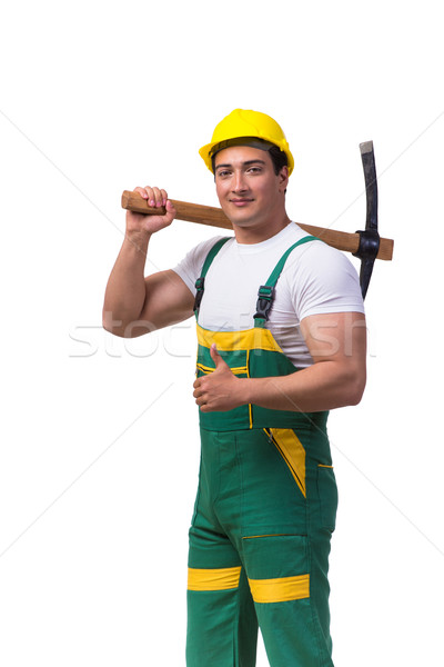 Man in green coveralls with axe isolated on white Stock photo © Elnur