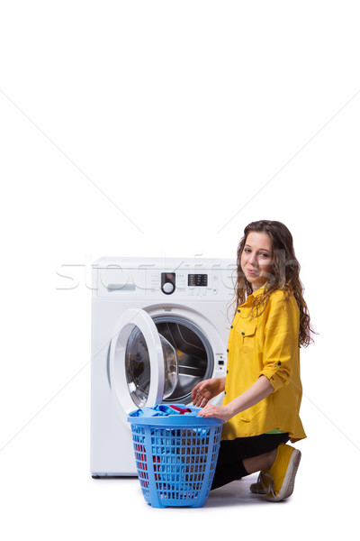Kobieta zmęczony pranie odizolowany biały domu Zdjęcia stock © Elnur