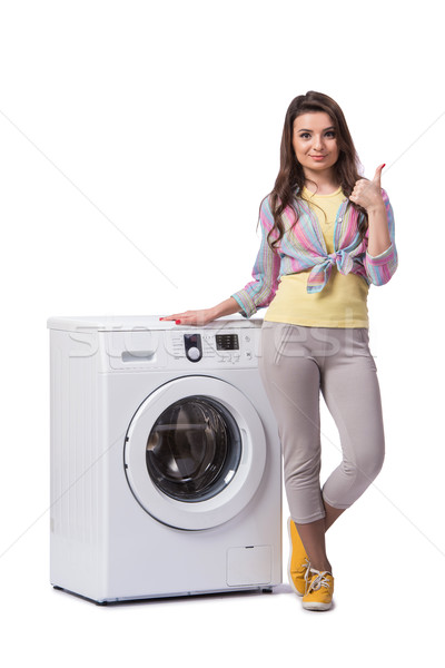 Woman tired after doing laundry isolated on white Stock photo © Elnur