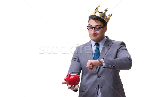 Zdjęcia stock: Króla · biznesmen · banku · piggy · odizolowany · biały