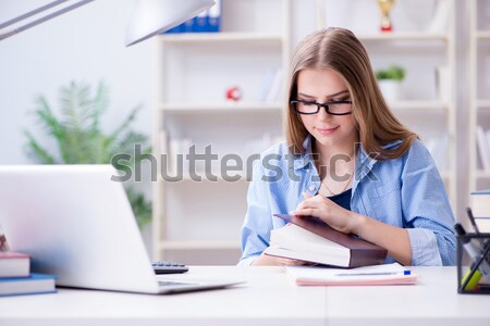 Stock foto: Jungen · jugendlich · weiblichen · Studenten · Prüfungen · home