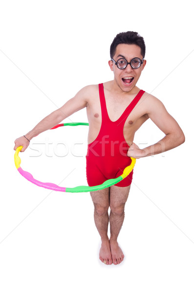 Funny sportsman with hula hoop on white Stock photo © Elnur