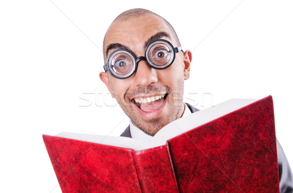 Stock photo: Nerd funny businessman on white