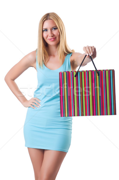 Stock photo: Tall girl after good shopping on white