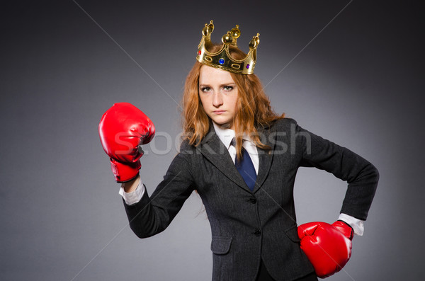 Stockfoto: Vrouw · bokser · kroon · Rood · handschoenen · business