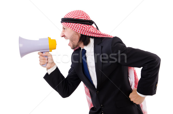 Arab yelling with loudspeaker isolated on white Stock photo © Elnur