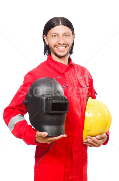 [[stock_photo]]: Rouge · isolé · blanche · homme · construction