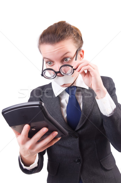 Stock photo: Woman with calculator in fraud concept isolated on white