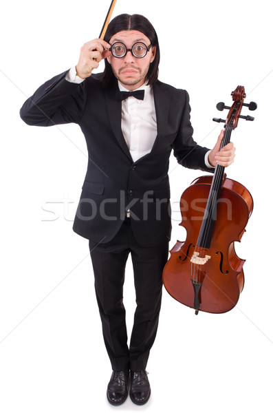 Stock photo: Funny man with music instrument on white