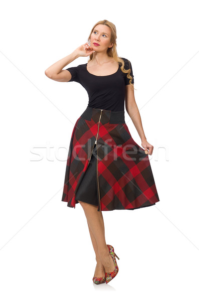 Beautiful young woman in plaid dress isolated on white Stock photo © Elnur