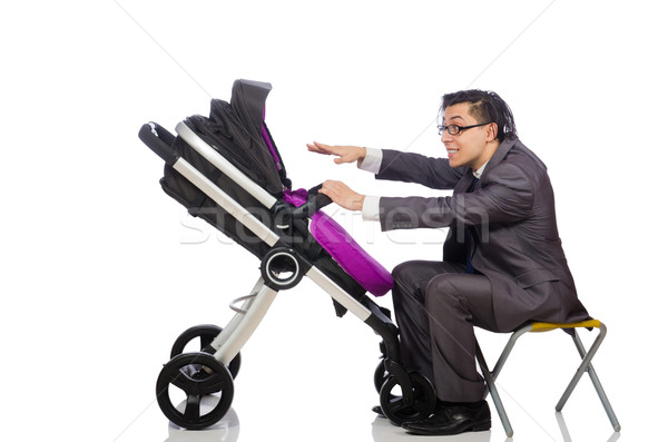 Funny dad with baby and pram on white Stock photo © Elnur