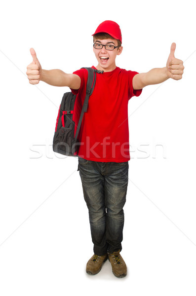 Young traveller with backpack isolated on white Stock photo © Elnur