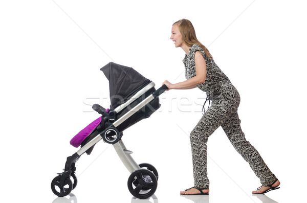 Happy mom with her baby in pram Stock photo © Elnur