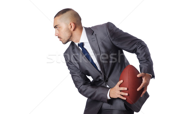 [[stock_photo]]: Homme · football · balle · isolé · homme · blanc