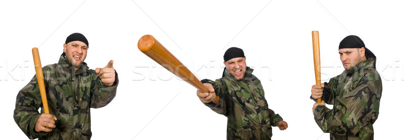 Stock photo: Soldier with baseball bat on white