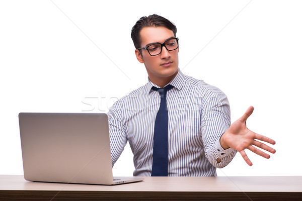 Férfi laptop izolált fehér férfi fehér üzlet Stock fotó © Elnur