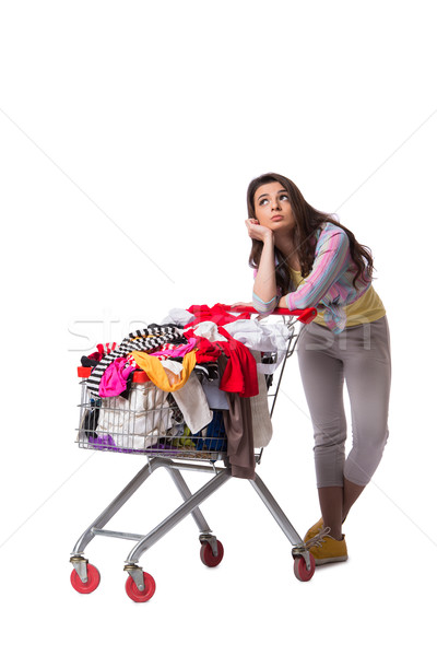 Woman after buying second hand clothing on white Stock photo © Elnur