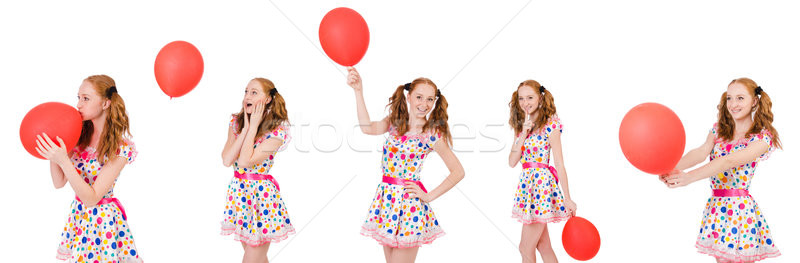 The young woman with red balloon isolated on white Stock photo © Elnur