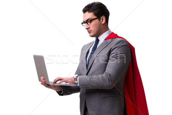Süper kahraman işadamı yalıtılmış beyaz bilgisayar Internet Stok fotoğraf © Elnur