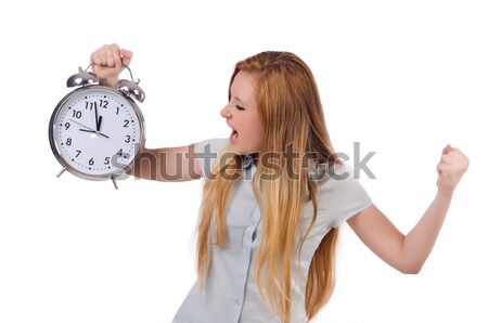 Young woman with clock on white Stock photo © Elnur