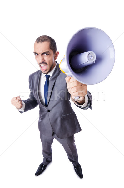 Young businessman with loudspeaker on white Stock photo © Elnur