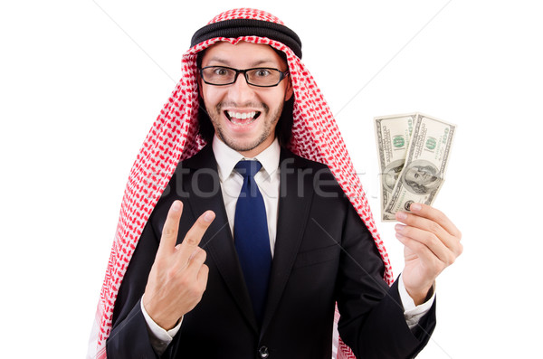 Arab businessman in specs with money isolated on white Stock photo © Elnur