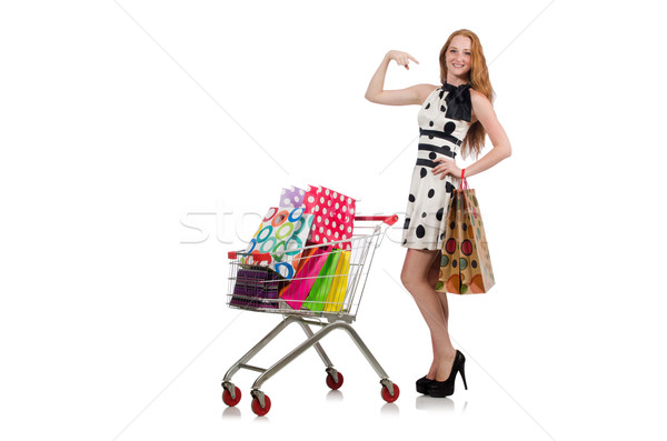 Woman after shopping in the supermarket isolated on white Stock photo © Elnur