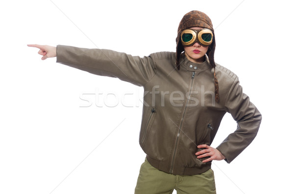Funny woman pilot isolated on white Stock photo © Elnur