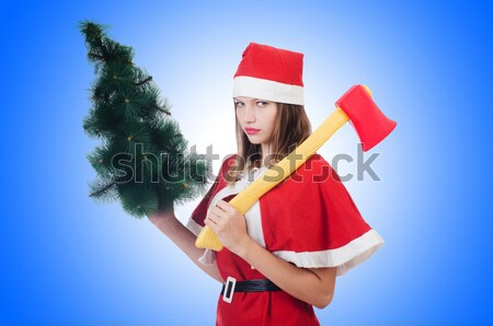 Young woman in red santa costume on white Stock photo © Elnur