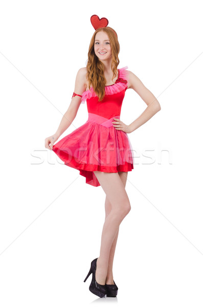 Pretty young model in mini pink dress isolated on white Stock photo © Elnur