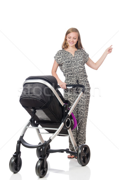 Happy mom with her baby in pram Stock photo © Elnur