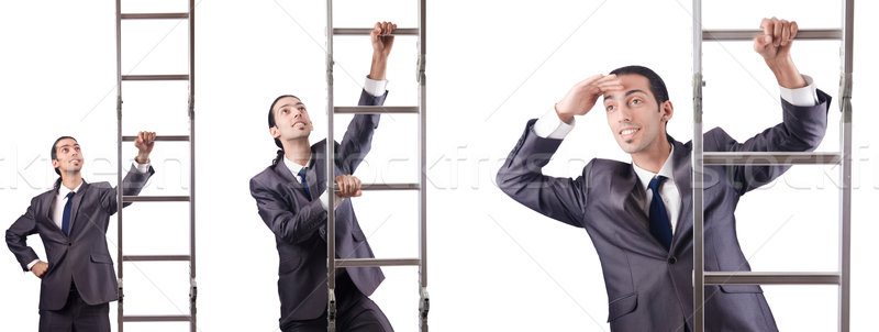 Сток-фото: бизнесмен · скалолазания · лестнице · изолированный · белый · человека