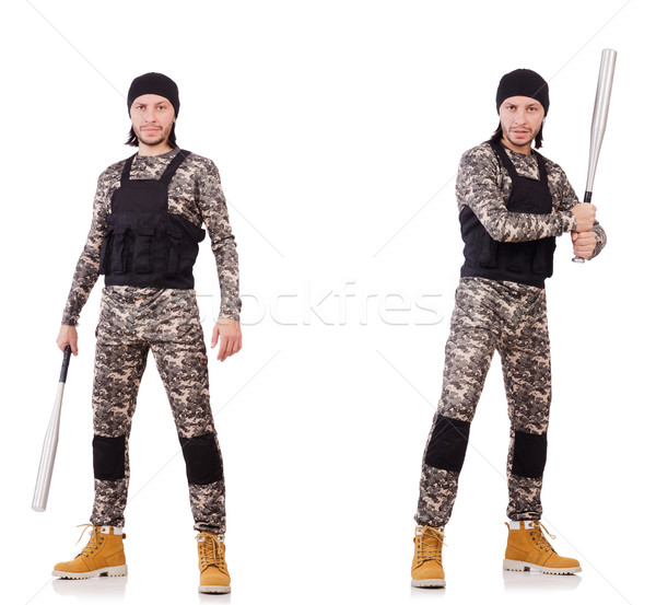 Stock photo: Soldier with bat isolated on the white background