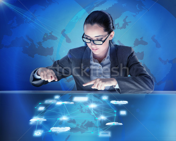 Nő számítástechnika kisajtolás gombok internet hálózat Stock fotó © Elnur