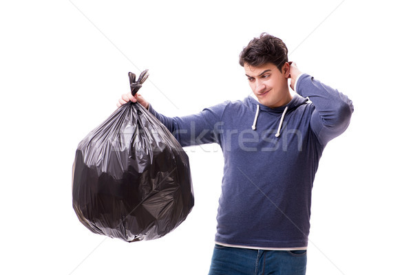Mann Müll Sack isoliert weißen Mannes weiß Stock foto © Elnur