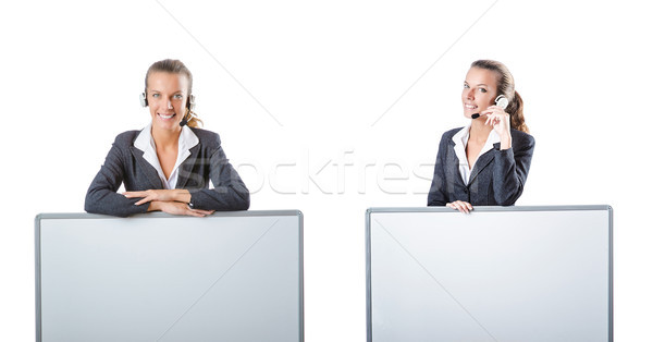 Girl with headset and blank board Stock photo © Elnur