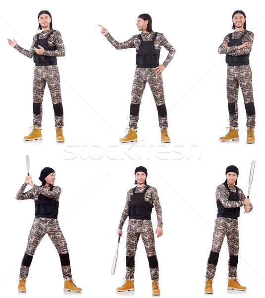 Soldier with bat isolated on the white background Stock photo © Elnur