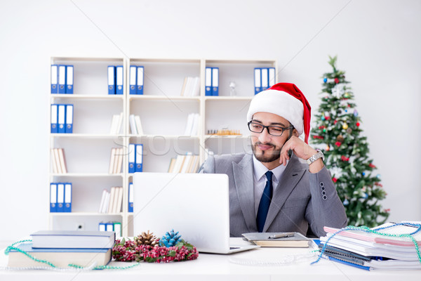 Stock foto: Jungen · Geschäftsmann · Weihnachten · Büro · Computer