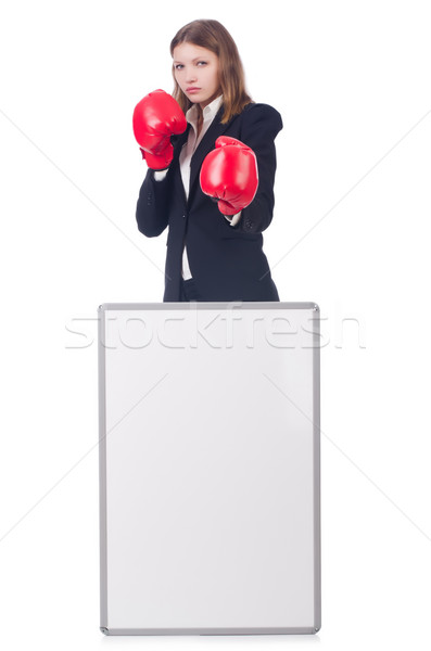Woman boxer with blank board on white Stock photo © Elnur