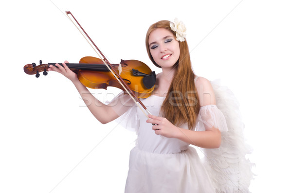 Jovem violino jogador isolado branco mulher Foto stock © Elnur