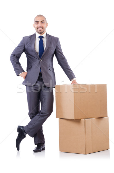 Foto stock: Empresário · caixa · isolado · branco · homem · trabalhar