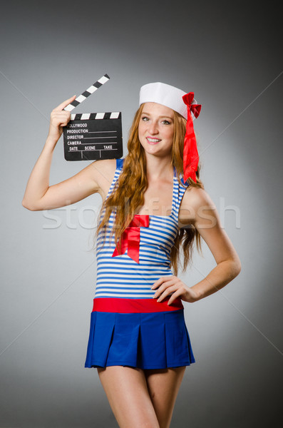 Zdjęcia stock: Młoda · kobieta · marynarz · film · pokładzie · szczęśliwy · sztuki