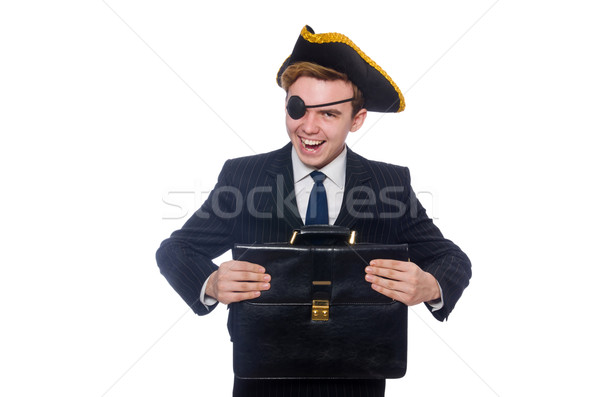 Stock photo: Young man in costume with pirate hat isolated on white