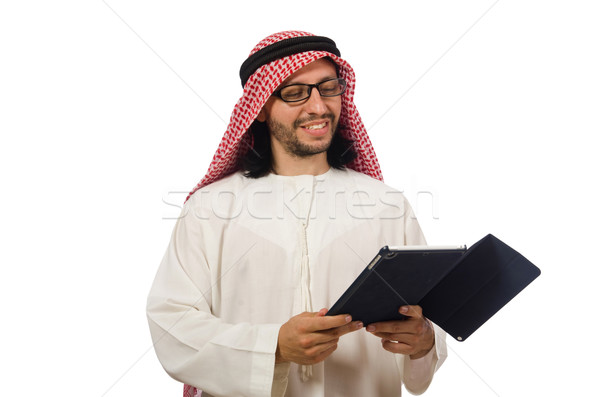 Stockfoto: Arab · man · boek · geïsoleerd · witte · boeken