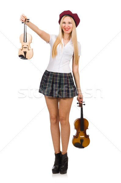 Kobieta gry skrzypce odizolowany biały drewna Zdjęcia stock © Elnur